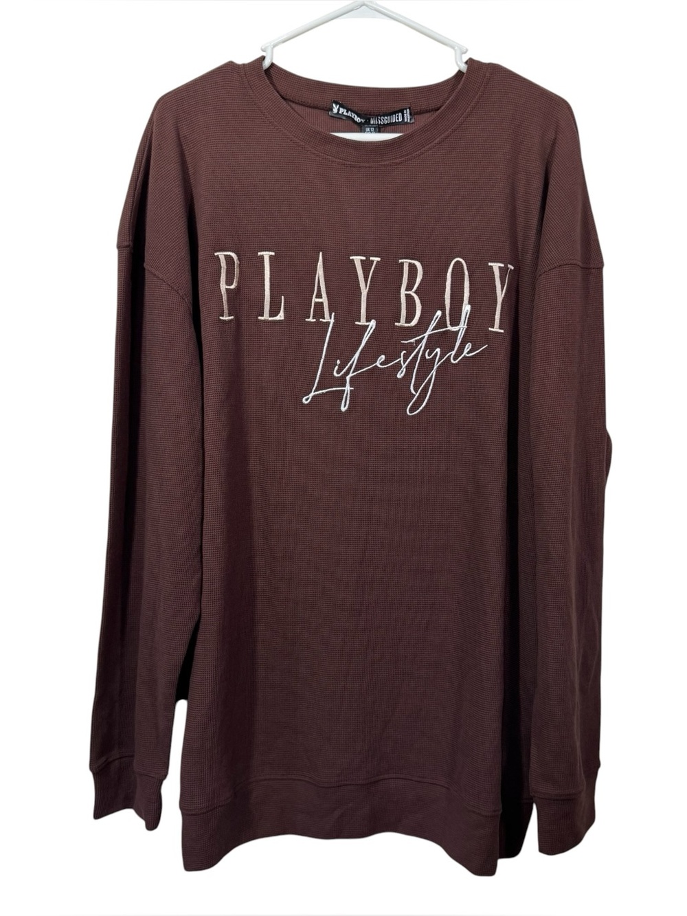 NWT Missguided x Playboy Brown Waffle Knit Oversized Lightweight Sweater